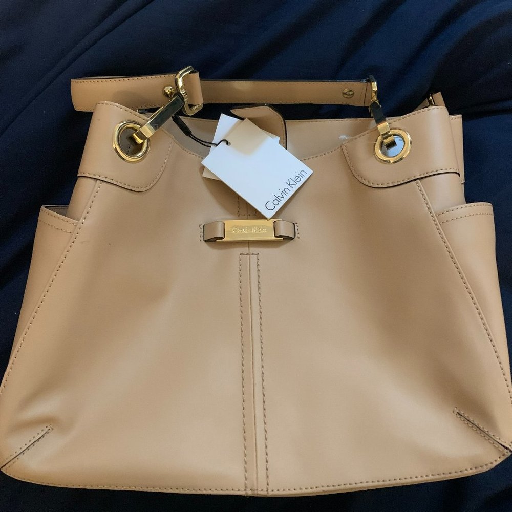 Calvin Klein Shoulder Bag Purse, Color Tan